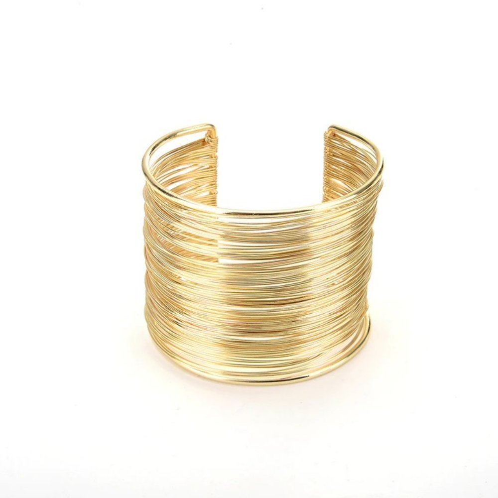 ❤️ NEW Gold-tone Wire Wrap Cuff Bracelet 2 1/4" Show Stopper - Picture 7 of 9